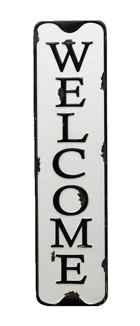 Welcome Carved Metal Wall Sign – Rustic Iron Home Decor for Entryway, Porch & Living Room, 5.5 x 21.75 Inches