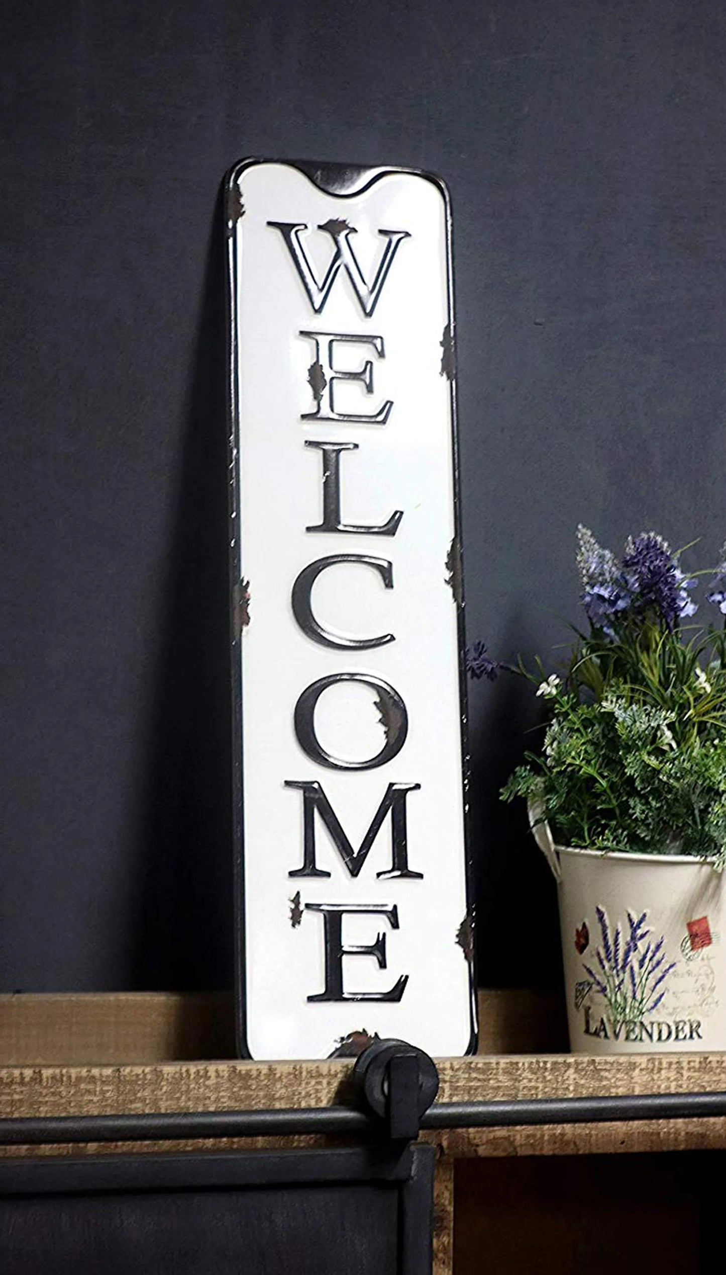 Welcome Carved Metal Wall Sign – Rustic Iron Home Decor for Entryway, Porch & Living Room, 5.5 x 21.75 Inches