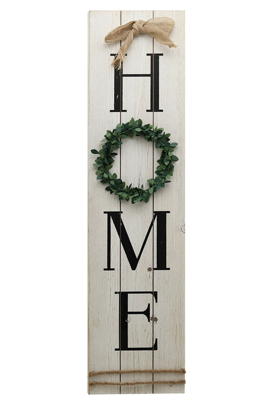 Wooden Home Plaque with Green Wreath – Large Farmhouse Wall Hanging Sign for Living Room, Mantel & Entryway Décor