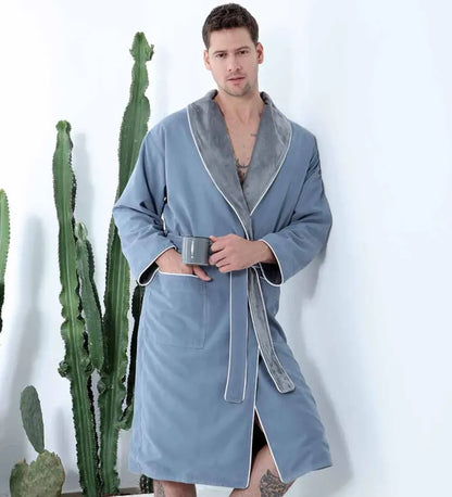 Men’s Plush Lined Double Layer Microfiber Robe – Soft Warm Bathrobe for Home, Spa & Relaxation