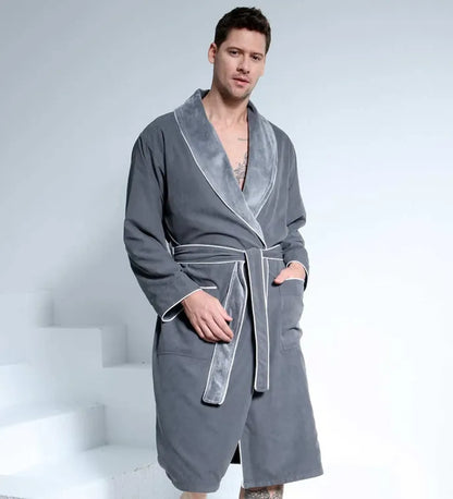 Men’s Plush Lined Double Layer Microfiber Robe – Soft Warm Bathrobe for Home, Spa & Relaxation