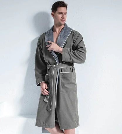 Men’s Plush Lined Double Layer Microfiber Robe – Soft Warm Bathrobe for Home, Spa & Relaxation