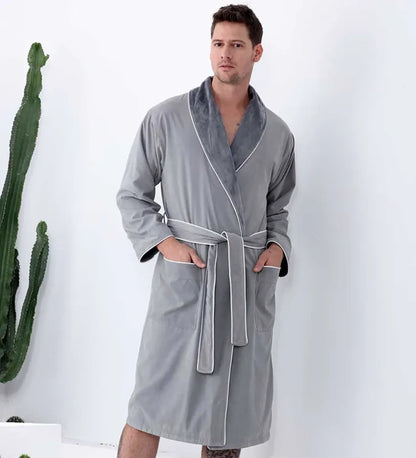 Men’s Plush Lined Double Layer Microfiber Robe – Soft Warm Bathrobe for Home, Spa & Relaxation