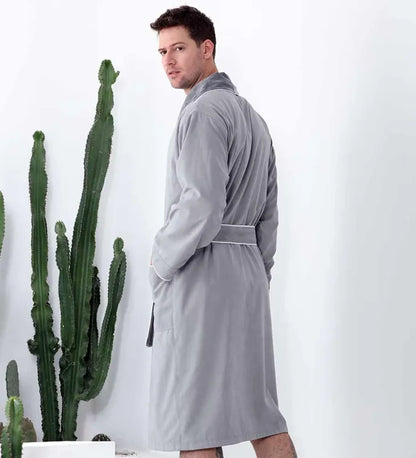 Men’s Plush Lined Double Layer Microfiber Robe – Soft Warm Bathrobe for Home, Spa & Relaxation