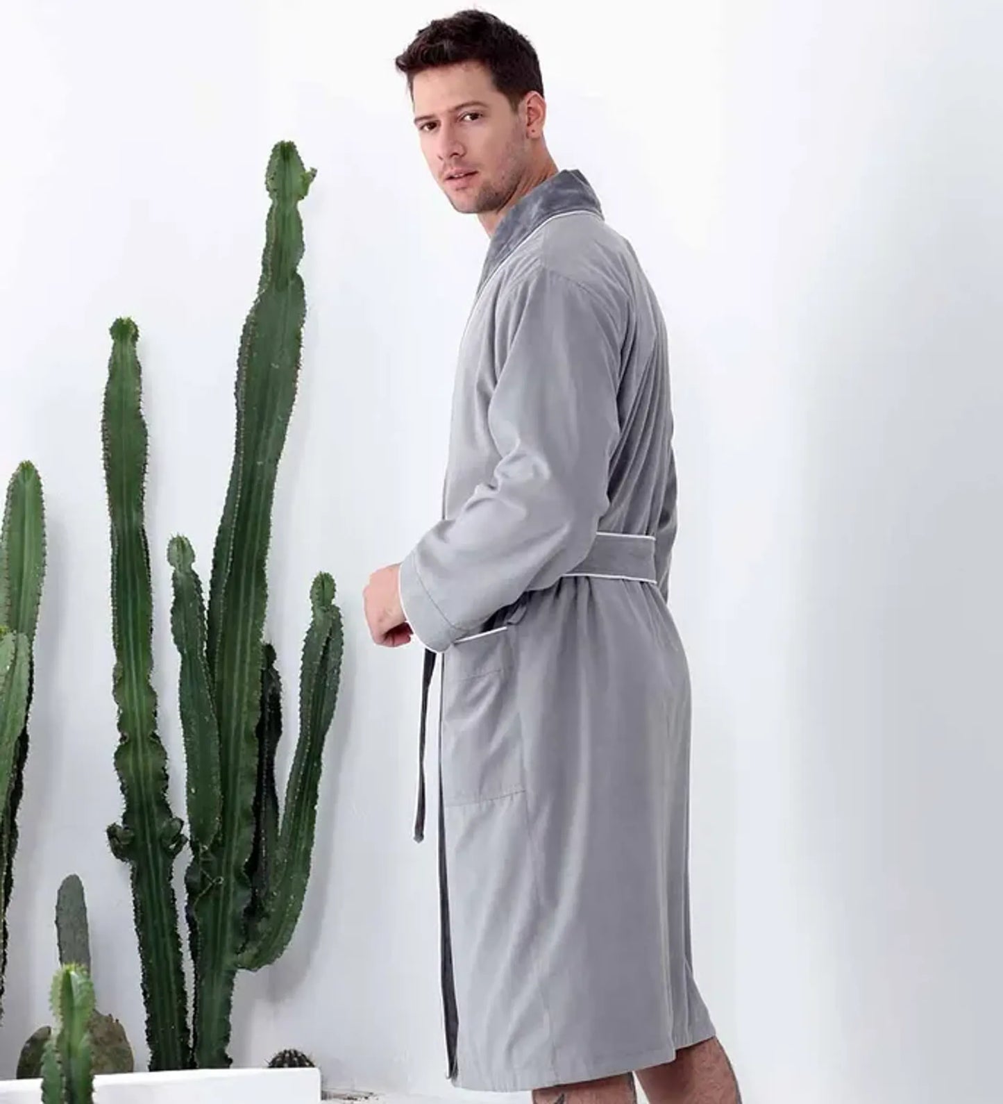 Men’s Plush Lined Double Layer Microfiber Robe – Soft Warm Bathrobe for Home, Spa & Relaxation