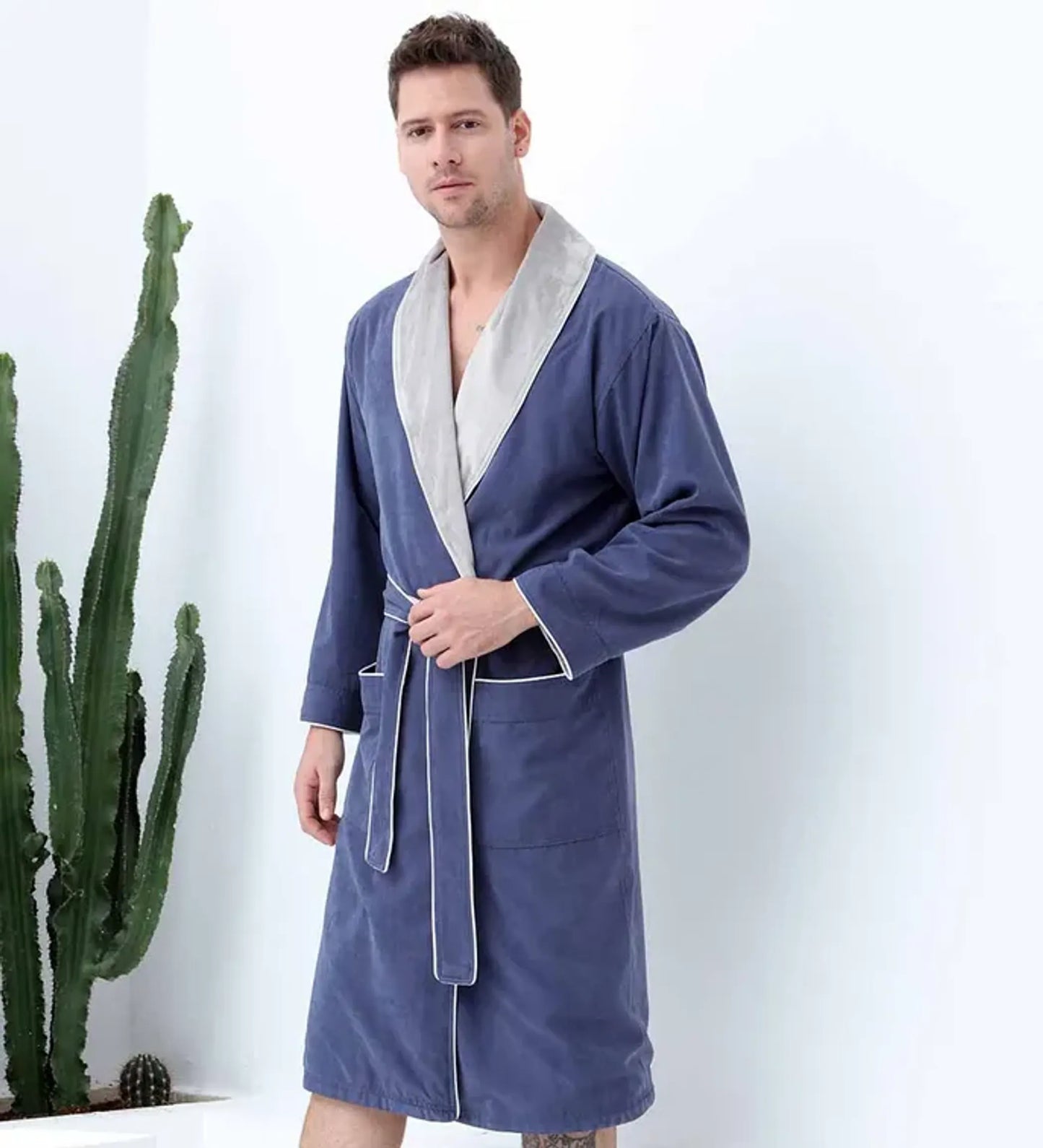 Men’s Plush Lined Double Layer Microfiber Robe – Soft Warm Bathrobe for Home, Spa & Relaxation