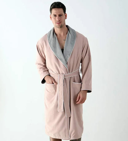 Men’s Plush Lined Double Layer Microfiber Robe – Soft Warm Bathrobe for Home, Spa & Relaxation