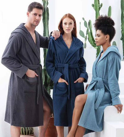 Men’s Luxury Turkish Cotton Terry Cloth Robe with Hood – Soft Plush Bathrobe for Home, Spa & Relaxation