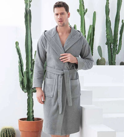 Men’s Luxury Turkish Cotton Terry Cloth Robe with Hood – Soft Plush Bathrobe for Home, Spa & Relaxation