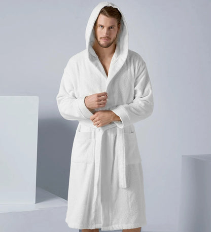 Men’s Luxury Turkish Cotton Terry Cloth Robe with Hood – Soft Plush Bathrobe for Home, Spa & Relaxation