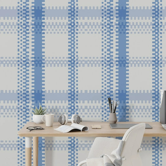 Zippers' Modern Plaid Peel & Stick Wallpaper – Removable Self-Adhesive Wall Covering for Home Décor - Color: Blue | Pack Of: 1