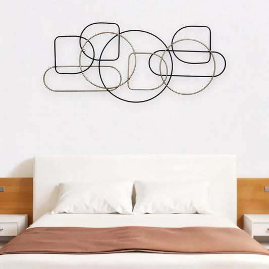 43" Black and Gold Metal Modern Abstract Hanging Dimensional Wall Sculpture – Contemporary Home Décor Accent