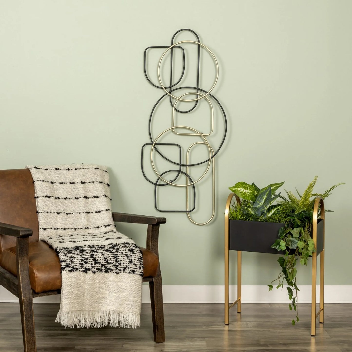 43" Black and Gold Metal Modern Abstract Hanging Dimensional Wall Sculpture – Contemporary Home Décor Accent