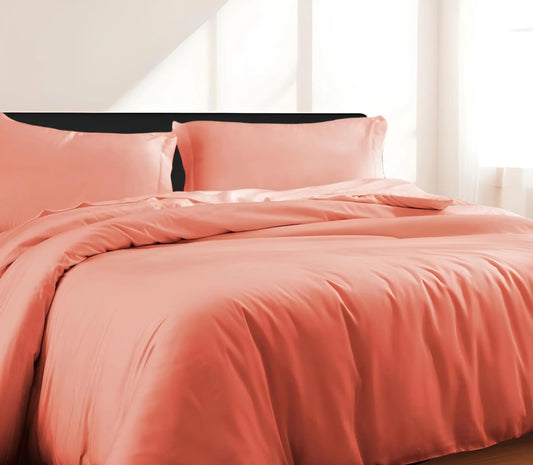 Coral King Cotton Blend 300 Thread Count Washable Duvet Cover Set – Soft Luxury Bedding Set for Bedroom Décor