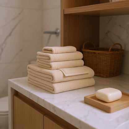 Set of Six Cotton Quick Dry Terry Cloth Towels – Soft Absorbent Bath Towels for Home, Spa & Hotel Use