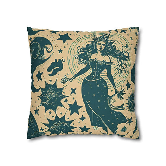 Vintage Retro Gothic Green Witch Throw Pillow Covers – Mystical Decorative Pillow Covers for Home Décor