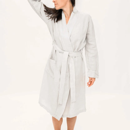 Linen Bathrobe – Lightweight Soft Spa Robe for Home, Beach & Relaxation